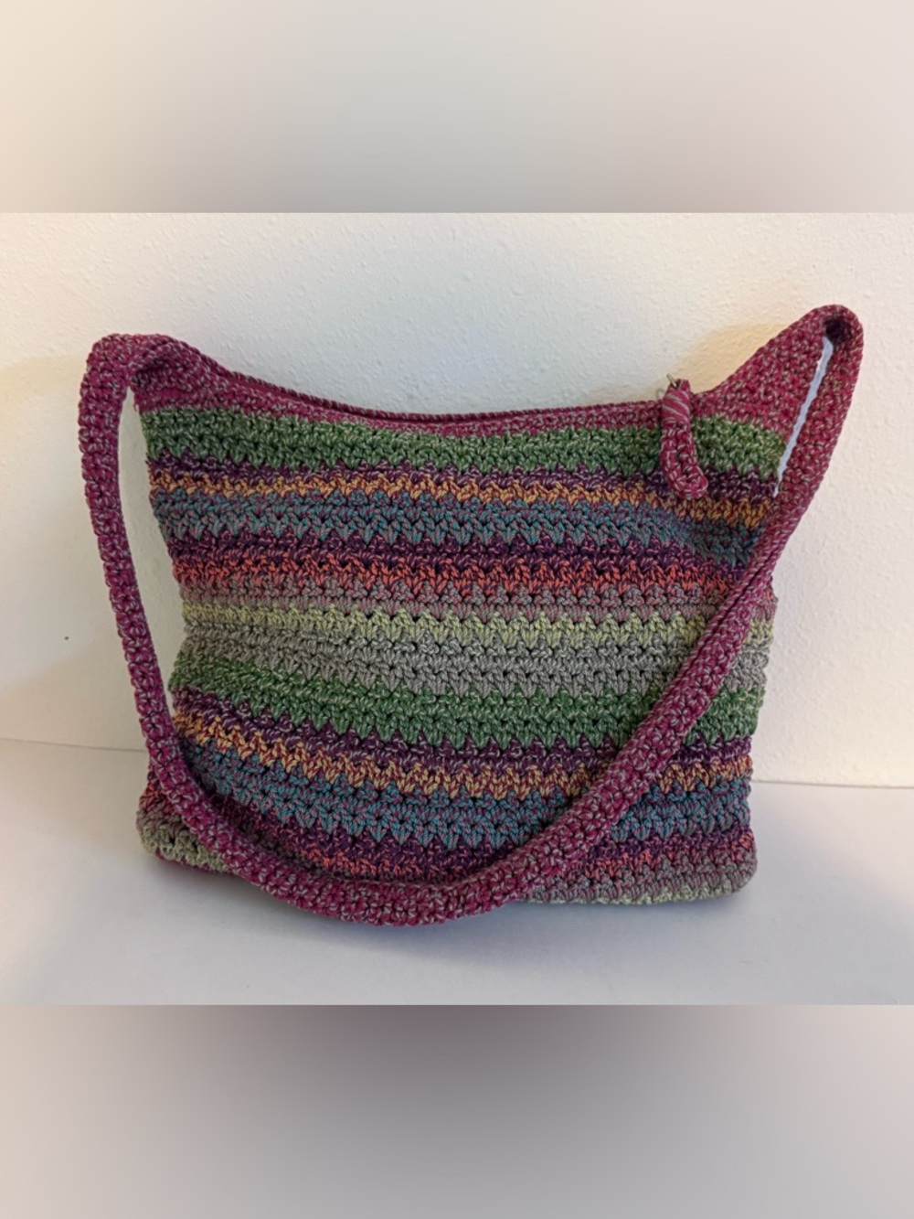The Sak Multicolor Striped Crochet Shoulder Bag 10 x 12 Four Pockets